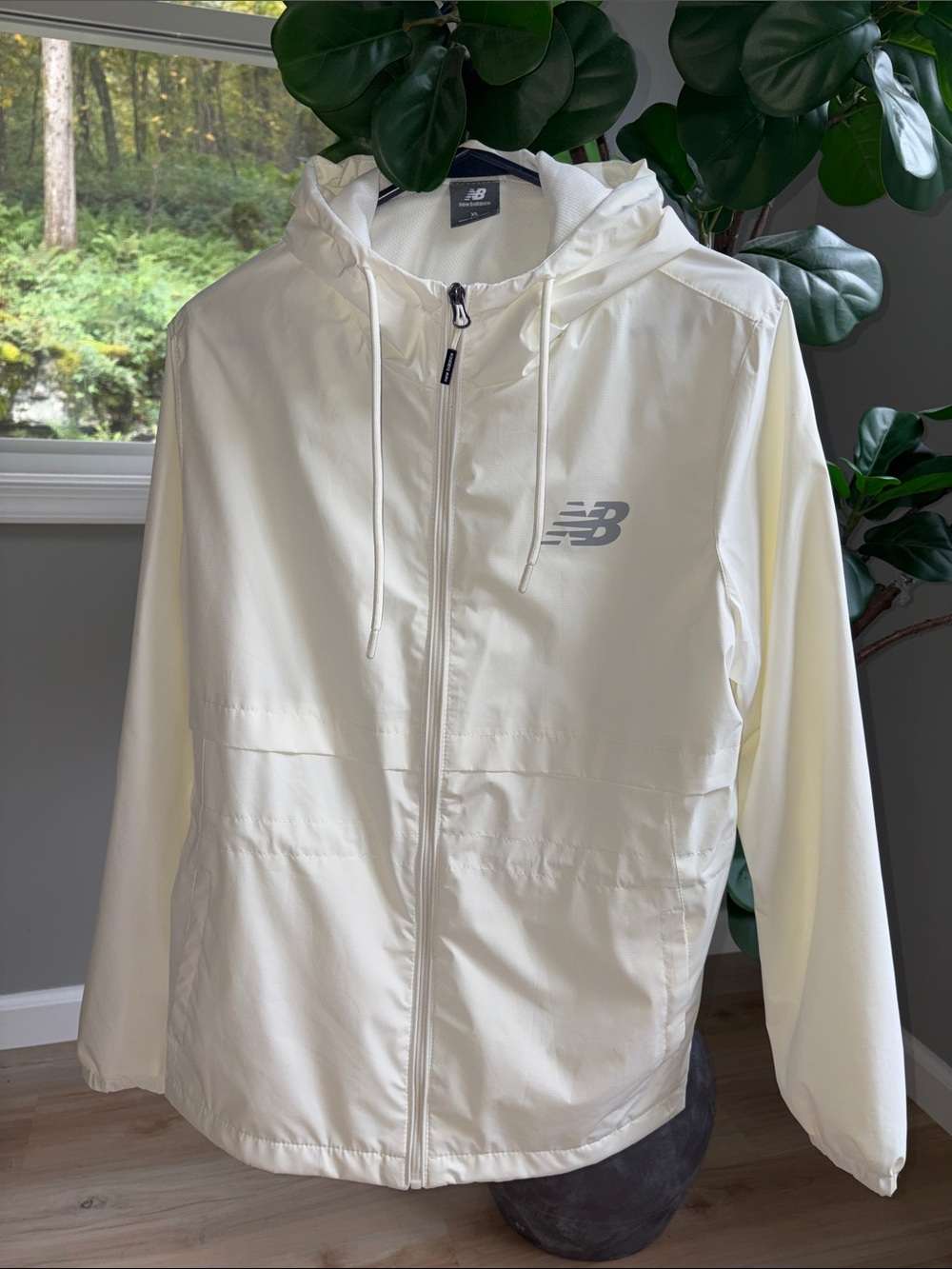 New Balance Men's Ivory Hooded Windbreaker Jacket